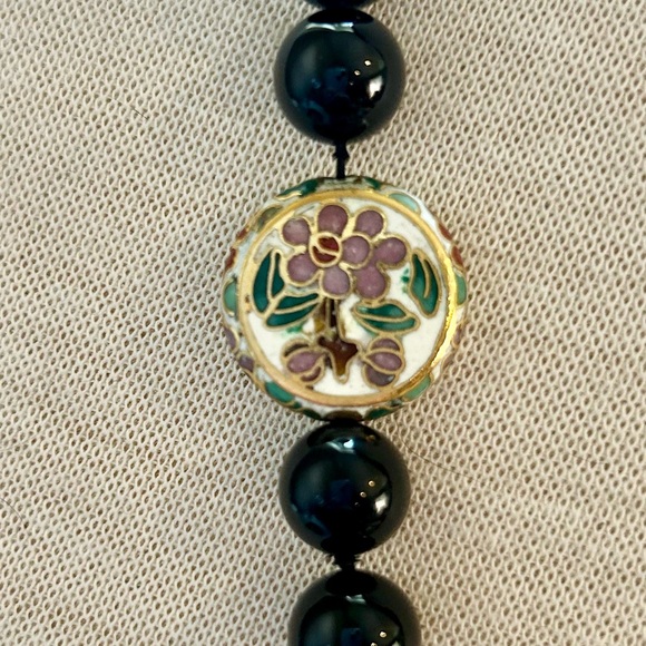 Vintage Onyx & Cloisonné Necklace | Lovely & Romantic - Picture 8 of 17